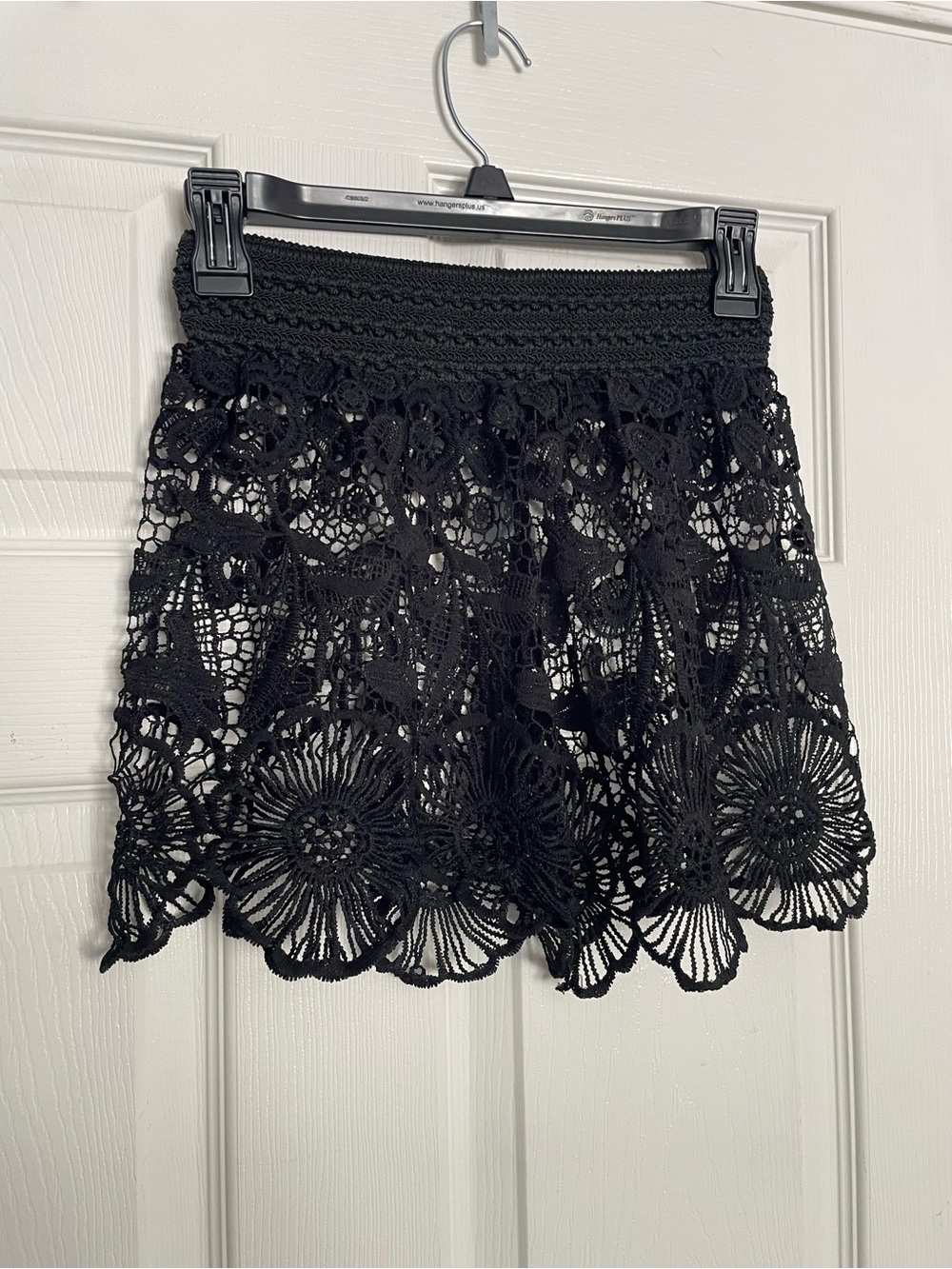 Black Crochet Lace Shorts Juniors Large or Women’s Small Beach or Pool Cover Up